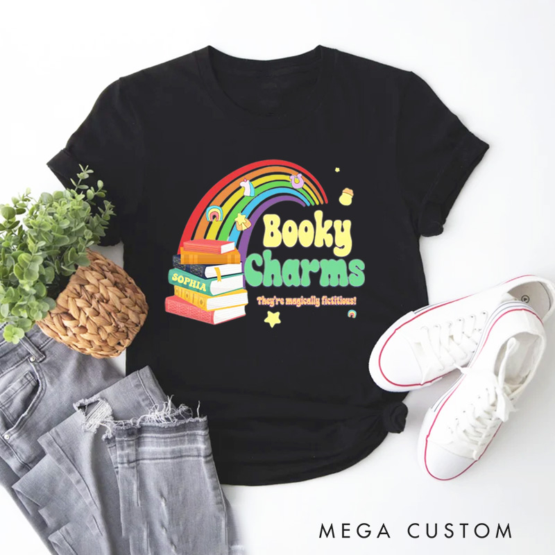 Personalized Booky Charms Bookish Classic T-Shirts Retro St. Patrick's Day Reading Shirt with Name Tee for Book Lover Bookworm Girlfriend Wife Women Gift