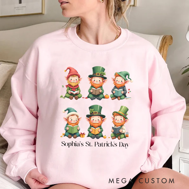Personalized Book Lover Leprechaun Sweatshirt St Patricks Reading Sweatshirt with Name St. Patrick's Day Gift for Book Lover Reader Girlfriend Wife Librarian