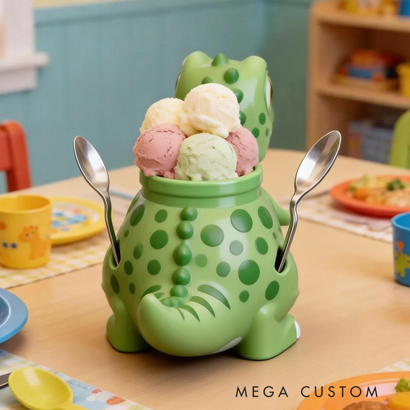 Cartoon Dinosaurs in Various Colors Ice Cream Pint Holder 3D Printed with 2 Spoon Slots Cozy Birthday Gifts for Kids
