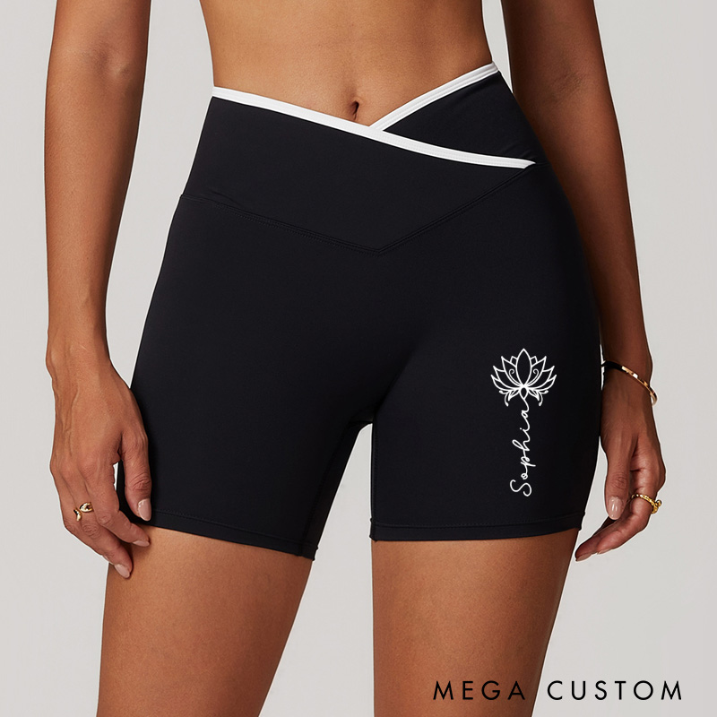 Personalized Yoga Lotus Yoga Training Shorts Custom Name Yoga Shorts Yoga Gym Gifts Women Her