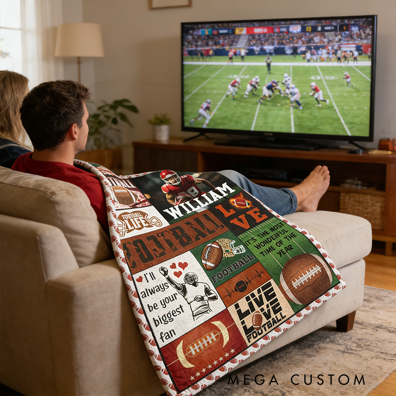 Personalized American Football Blanket with Custom Name and Photo Design