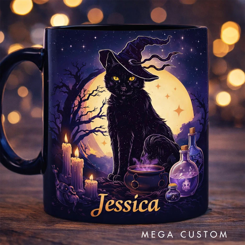 Personalized Vintage Black Cat Witch Magical Mug Coffee Mug Magic Lover Mug Witchcore Gift Coffee Mug
