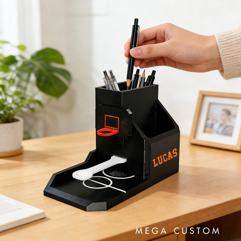 Personalized 3D Printed Basketball Desk Organizer with Custom Name for Sports Fans