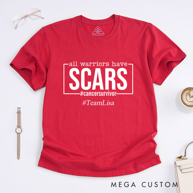 Personalized All Warriors Have Scars Breast Cancer Survivor Fighter Warrior T-Shirt