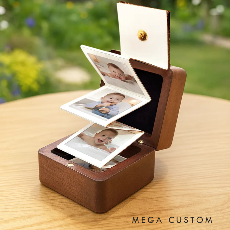Personalized Wooden Accordion Photo Box Custom Photo Calendar The Day You Became My Mommy Daddy Gift for New Mom New Dad