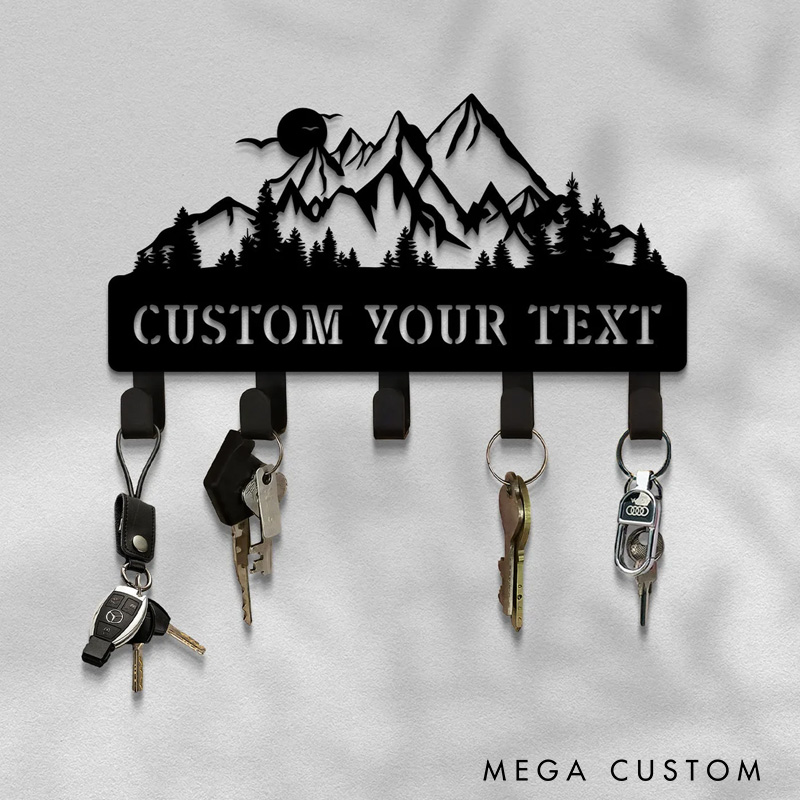 Personalized Rustic Metal Mountain Key Holder Mountain Range Summit Key Holder Forest Wall Decor Outdoor Adventure Lover