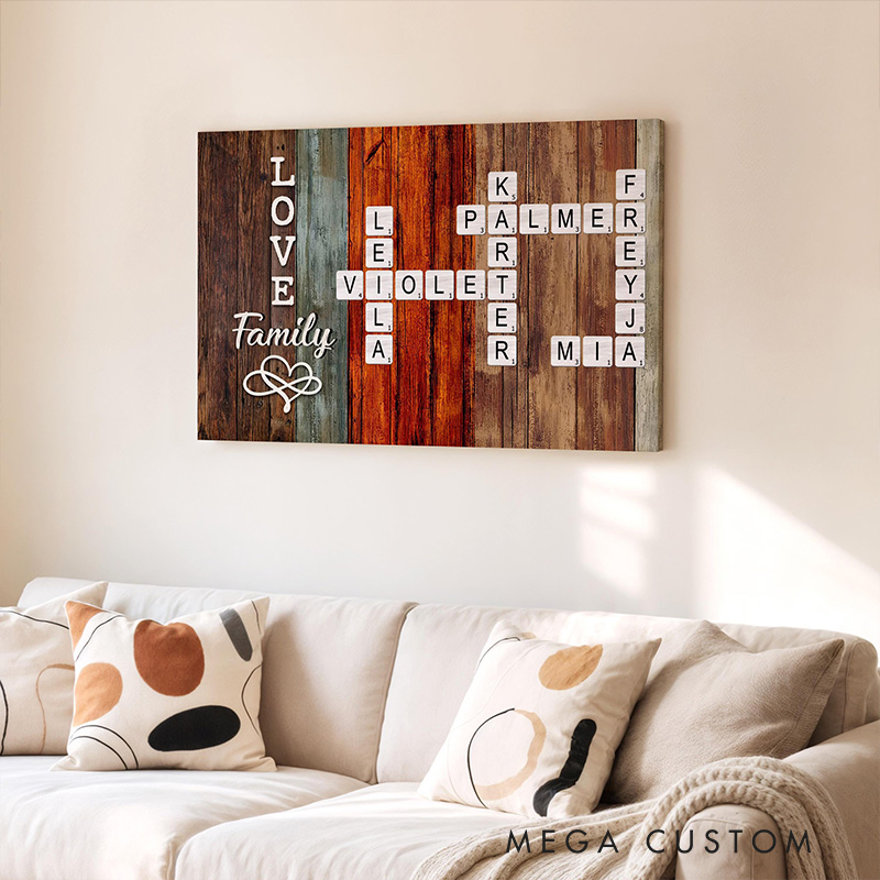  Personalized Family Wall Art Custom Family Name Crossword Canvas  Unique Name Sign Home Decor Gift Family Gift