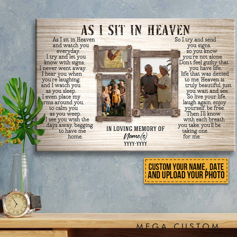 Personalized Photo Memorial Poster As I Sit In Heaven for Loved One Canvas Gift for Loss of Loved One