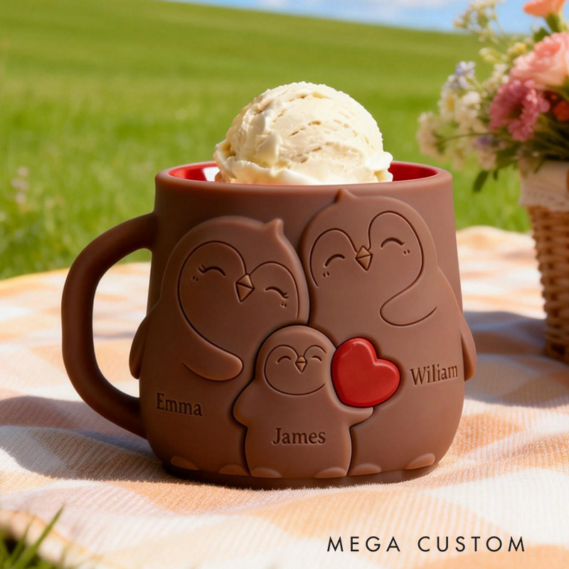 Personalized 3D Printed Penguin Ice Cream Pint Holder Custom Family Member Names Unique Gift for Family Fun Kitchen Decor