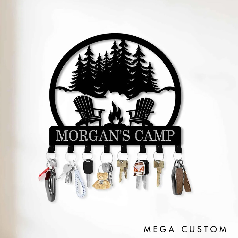 Personalized Custom Metal Campfire & Chairs Keyholder Hooks Christmas Camping Gifts Fire Pit Sign Campsite Gift Hooks