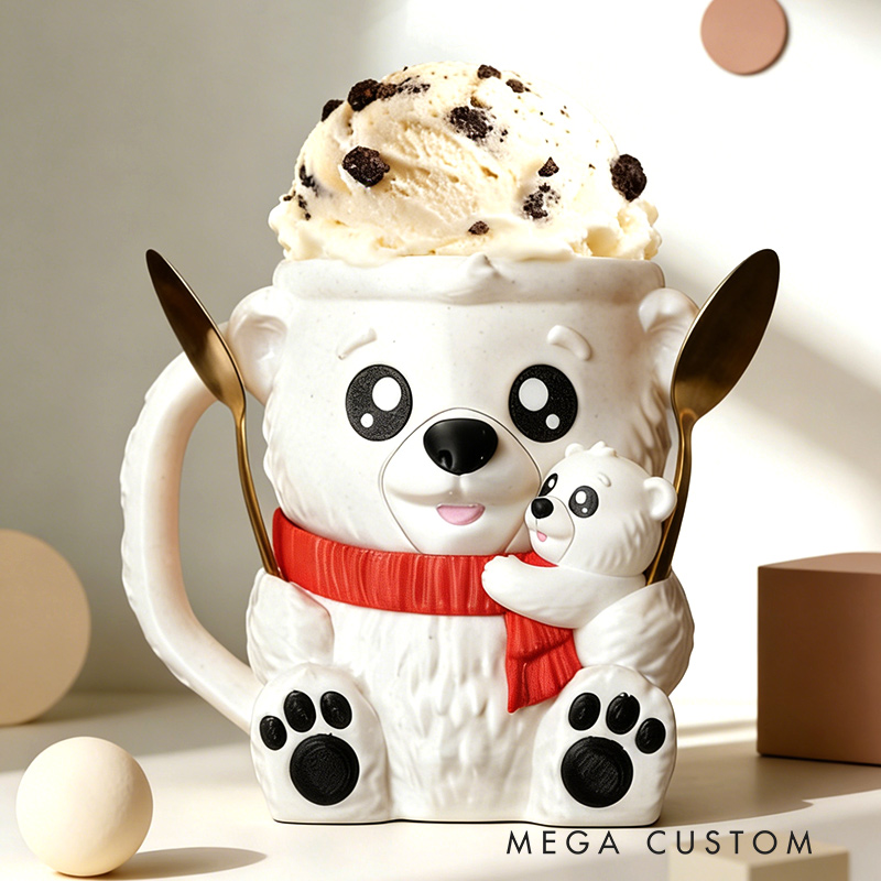 Personalized Adorable Bear Ice Cream Cozy Pint Holder 3D Printed with Spoon Slots & Snack Drawer for Mom Kids Ice Cream Lover