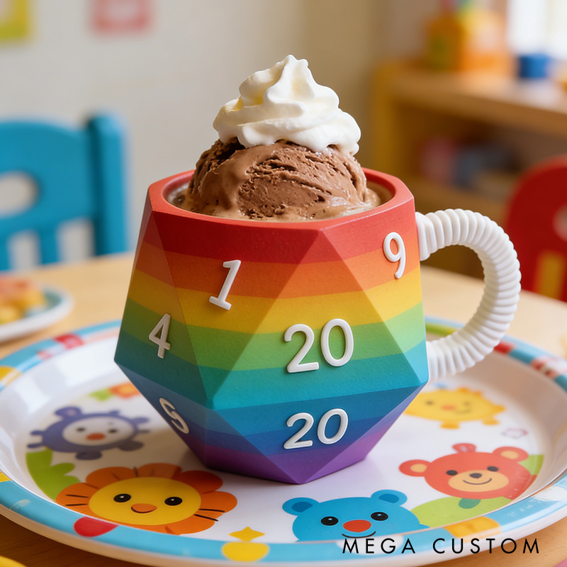 Personalized 3D Printed Gamer Controller Ice Cream Pint Holder Rainbow D20 Dice Ice Cream Pint Holder Gift for Game Geek 