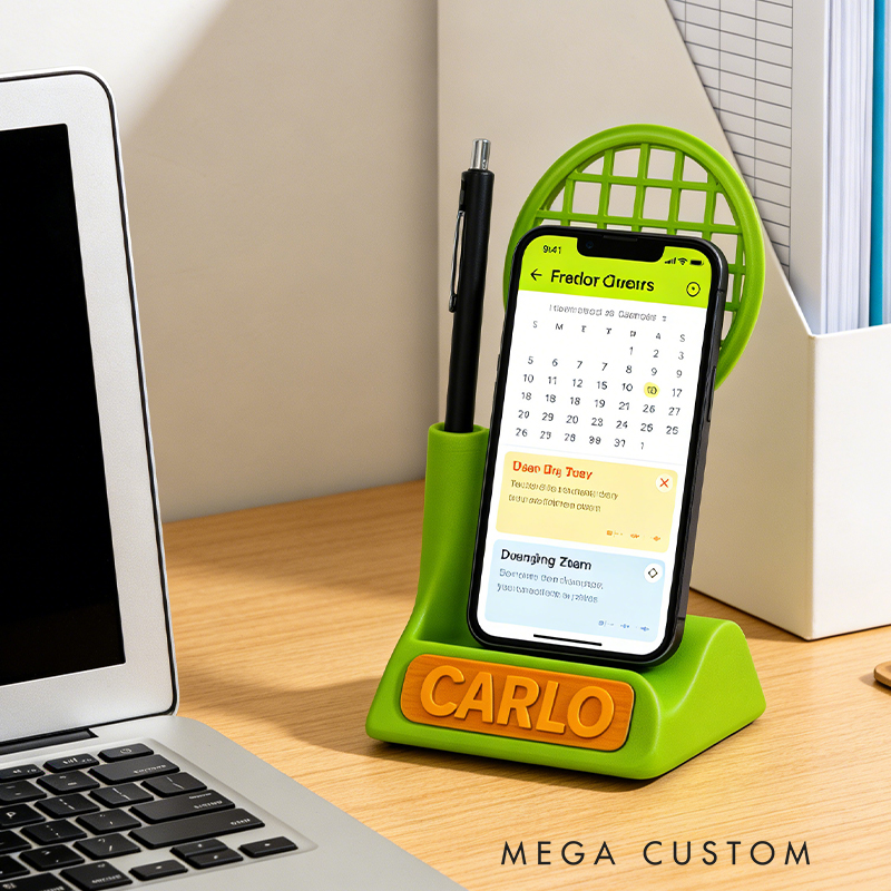 Personalized 3D Printed Tennis Desk Organizer with Phone Stand and Custom Name for Tennis Lovers