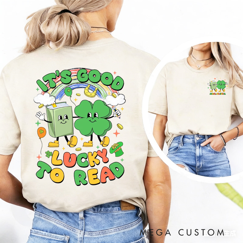 Personalized It's Good Lucky to Read Classic T-Shirts Retro Bookish Shirt with Name for Book Lover Bookworm Girlfriend Wife Women Gift