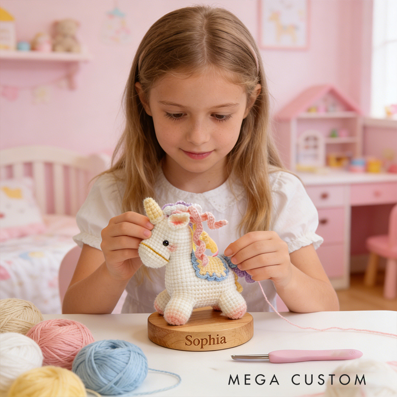 Personalized Crochet Unicorn Toy Customizable Name Plush Toy with DIY Kit and Finished Product Adorable Handmade Gift