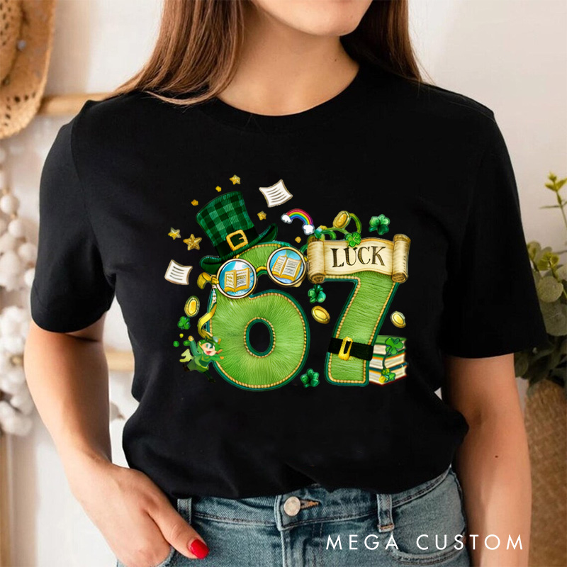 Personalized 67 Reading Classic T-Shirts Shamrock Green Leprechaun Shirt with Name for Book Lover Bookworm Girlfriend Wife Women Gift