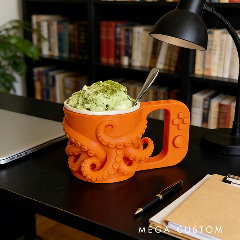 Personalized Couple Tentacle Controller Gamer Ice Cream Pint Holder with Spoon Slots Eco-Friendly 3D Print for Game Lovers