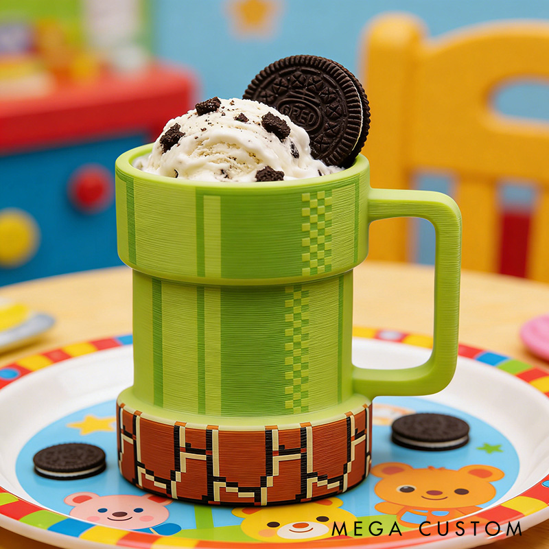 Personalized 3D Printed Pixelated Pipe Mug Ice Cream Pint Holder Gift for Kid Game Lover
