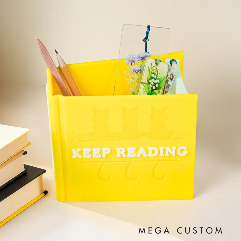 Personalized 3D Printed Book Shaped Pencil Bookmark Holder Bookshelf Decoration Birthday Gift for Bookworms Book Lovers