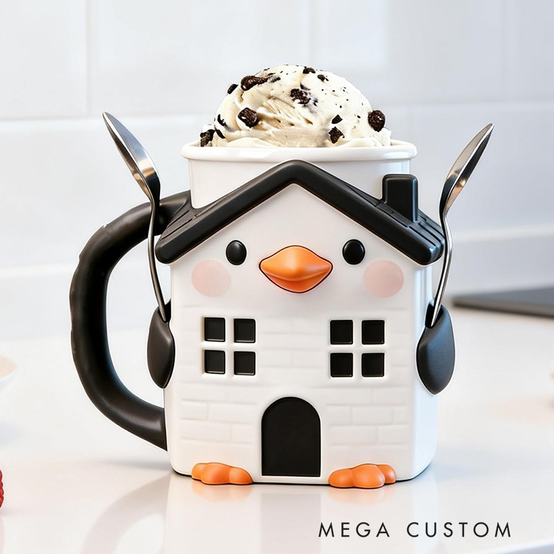 Personalized Penguin House Ice Cream Pint Holder Cute Custom Freezer Accessory for Kids and Adults Unique Gift for Birthday Christmas Kitchen Decor