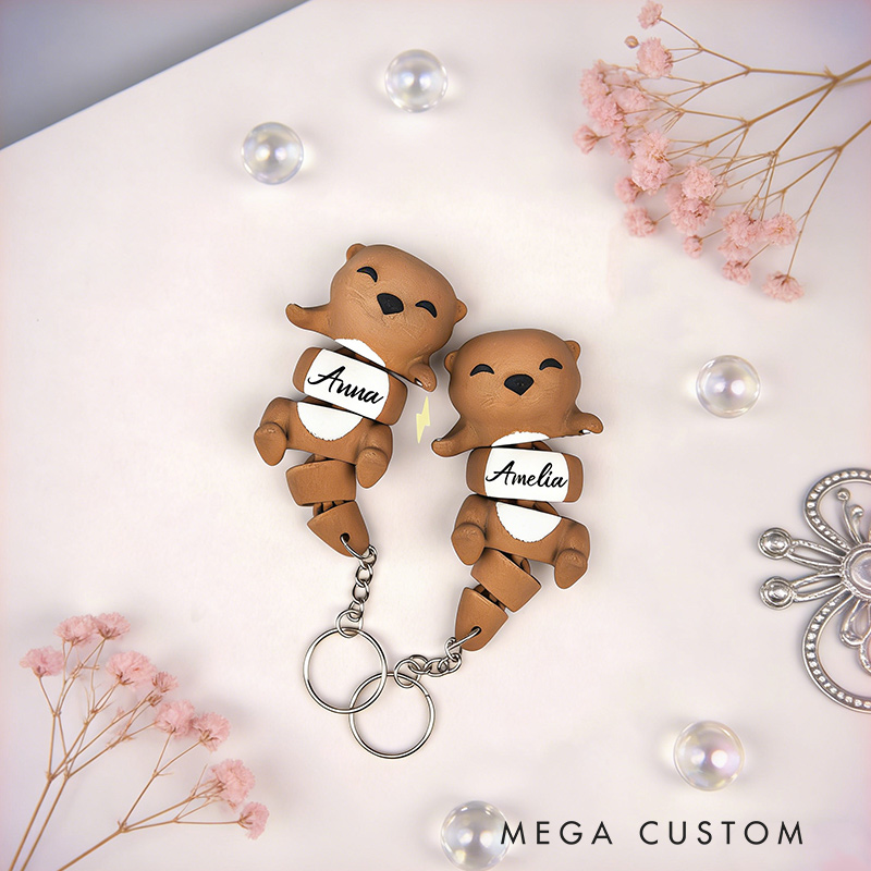 Personalized Adorable Otter Magnetic Hand-Holding Keychain 3D Printed Keyrings for Sisters Friend