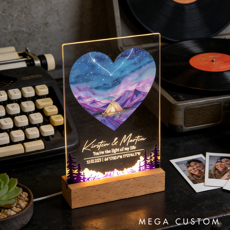Personalized Romantic Camping LED Night Light Outdoor Adventure Lover Night Light Valentine's Day Gift for Couple