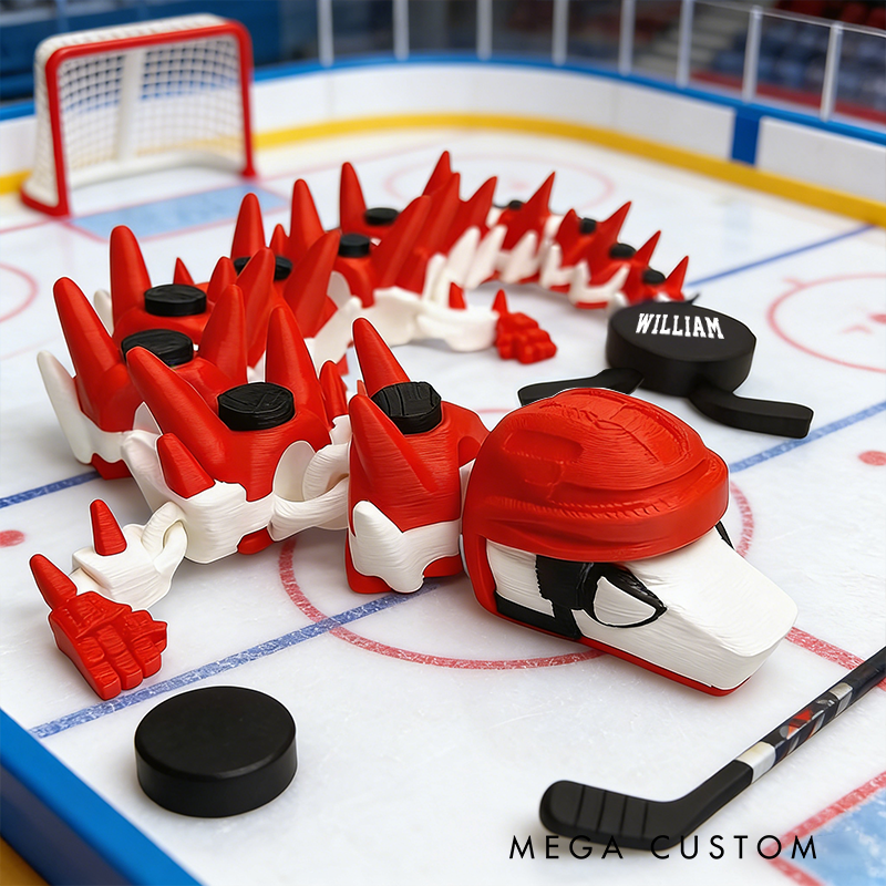 Personalized Ice Hockey Articulated Dragon Toy with Customizable Name Design