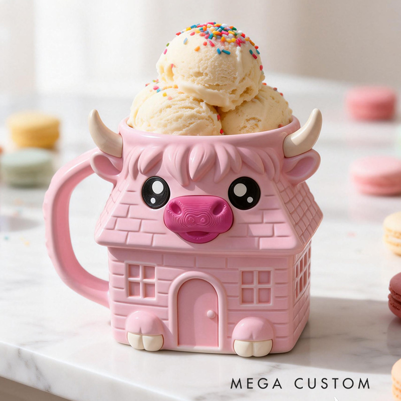 Personalized Highland Cow Ice Cream Holder Personalized Funny Kitchen Decor Cute Animal Gift