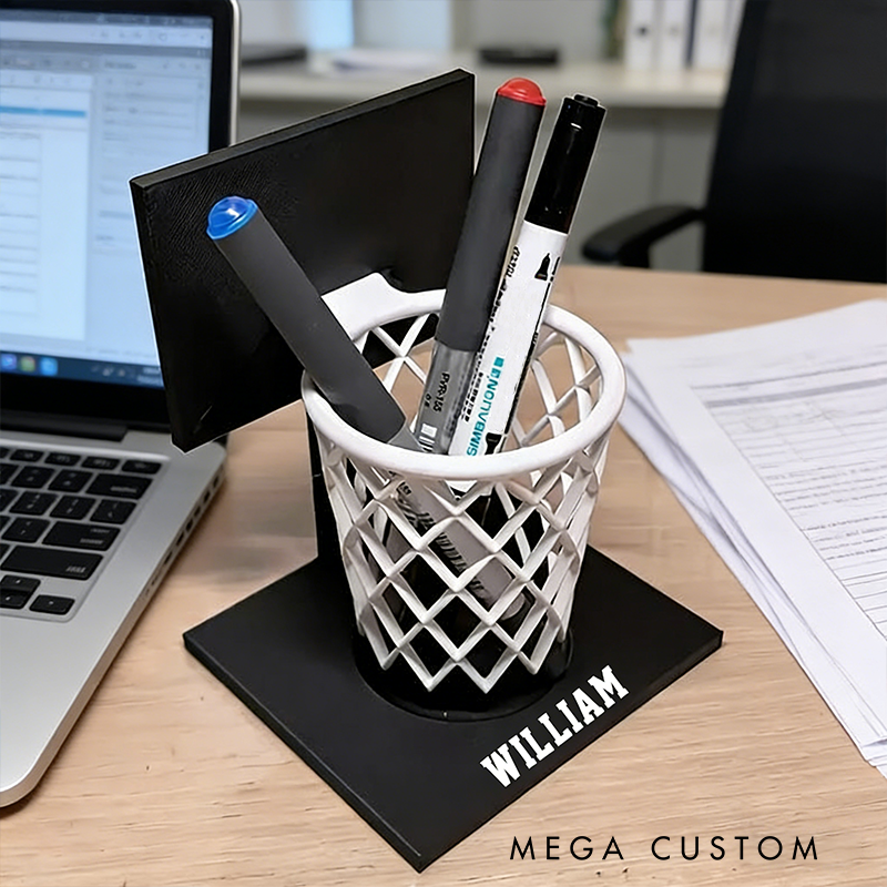 Personalized Basketball Hoop Pen Holder with Custom Name Design