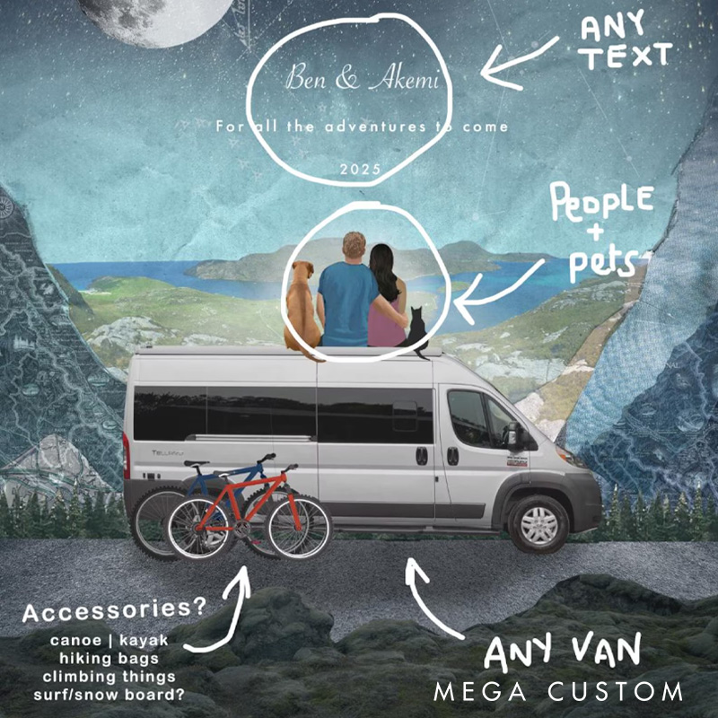 Personalized Camper Van Wall Art Prints Van Life Print Adventure Print Custom Anniversary Print Custom Room Decor Couples Print