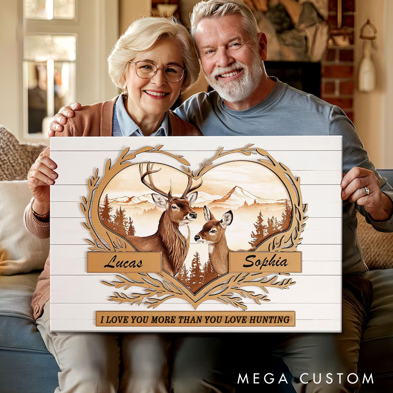 Personalized Deer Hunting Couple Wall Art Prints Custom Names Wall Hunting Lover Anniversary Gift