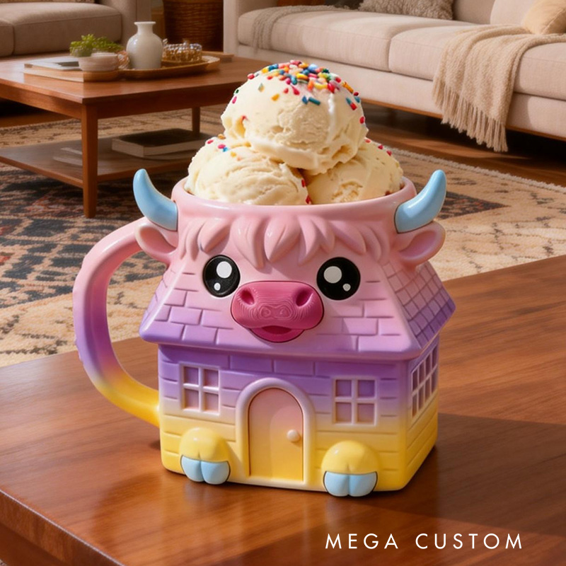 Personalized Highland Cow Ice Cream Pint Holder 3D Printed Cozy with Snack Drawer