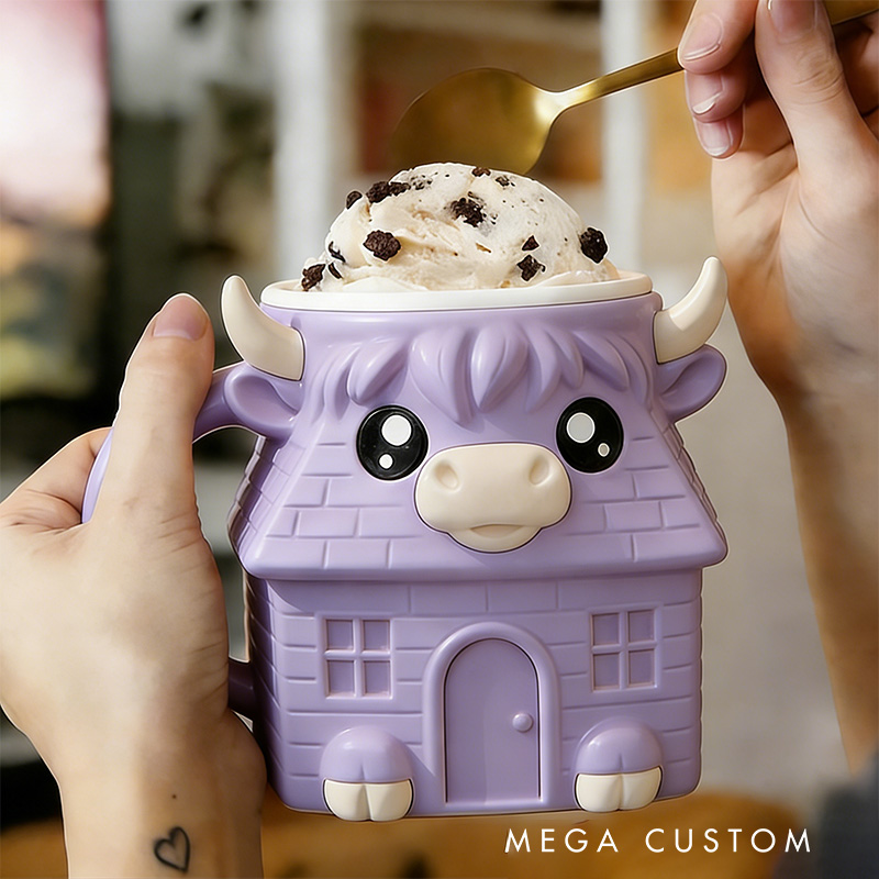 Personalized Highland Cow Ice Cream Pint Holder 3D Printed Cozy with Snack Drawer Fun Kitchen Decor Animal Design 3D Printed Reusable Ice Cream Cozy