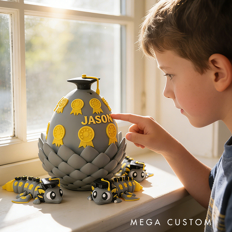 Personalized 3D Printed Graduation Dragon with Medal-Decorated Egg Toy with Custom Name for Kids and Graduates