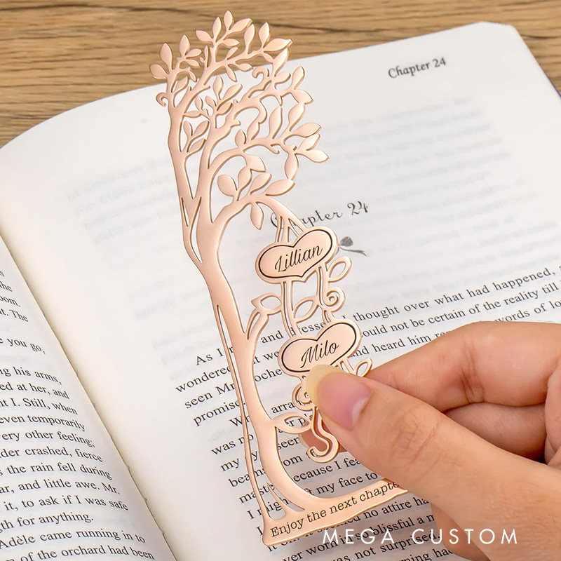 Personalized Family Tree Bookmark with 1-10 Names and Text Birthday Gift for Book Lover Reader Bookworm Bookish