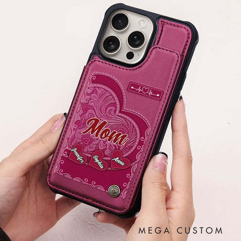 Personalized Leather Flip Wallet Phone Case Grandma's Mom's Little Sweethearts Gift for Grandma Mother's Day Gift