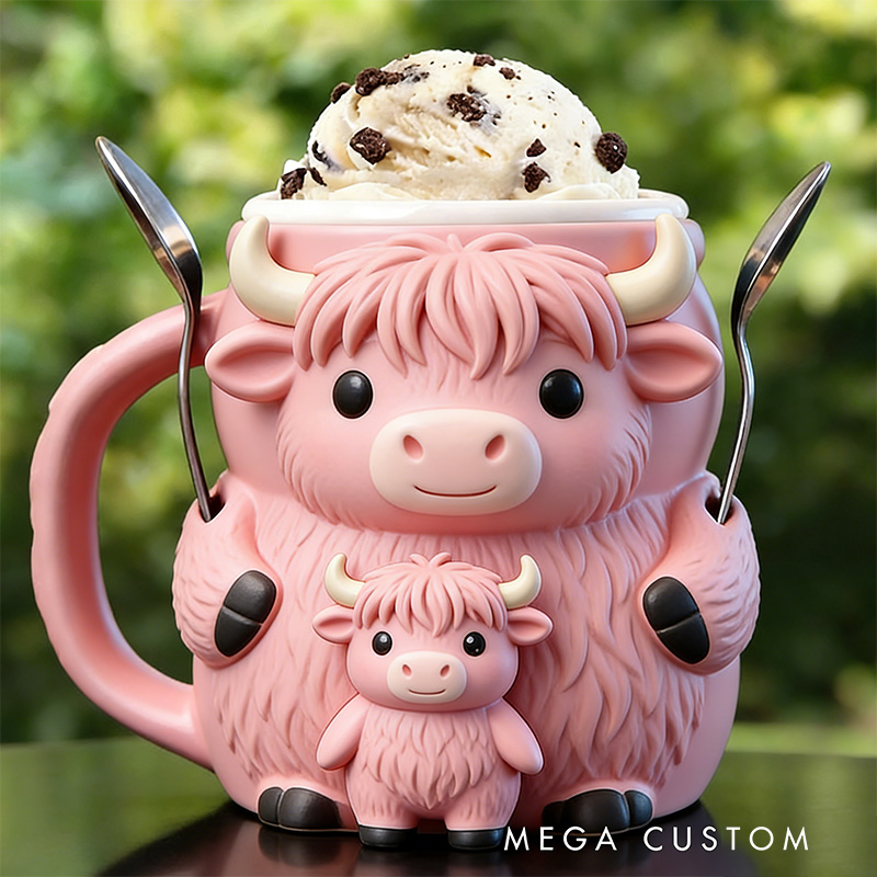 Personalized Highland Cow Ice Cream Pint Holder 3D Printed Cozy with Snack Drawer Personalized Funny Kitchen Decor Family Gifts