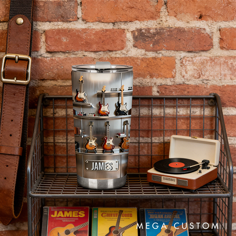 Personalized 2D Flat String Symphony 20oz Tumbler Custom Guitar Themed Tumbler for Music Lovers