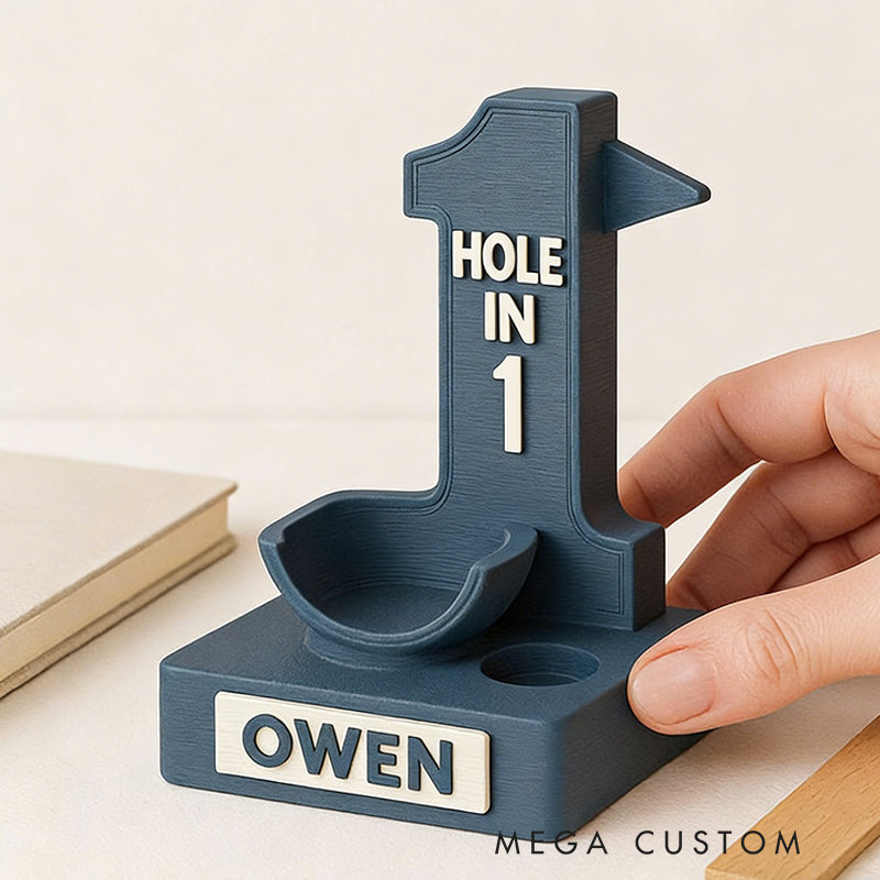 Personalized 3D Printed Hole-in-One Golf Ball Display Stand with Custom Name for Golf Enthusiasts