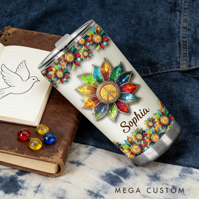 Personalized 2D Flat Flower Melody 20oz Tumbler Custom Hippie Themed Tumbler for Music Lovers