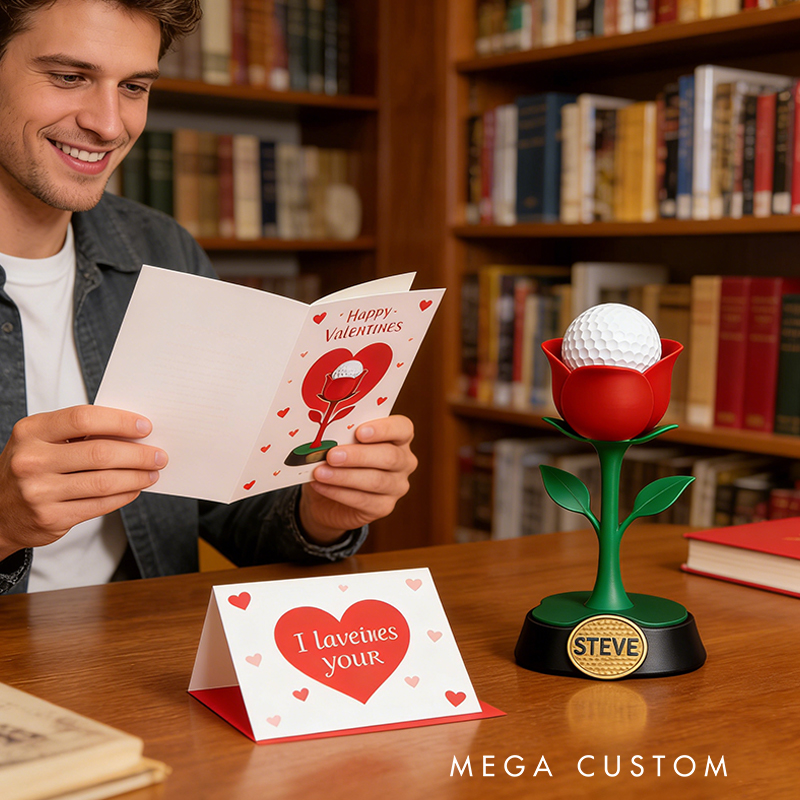 Personalized 3D Printed Rose Golf Ball Display Stand with Custom Name Valentine's Day Gifts 