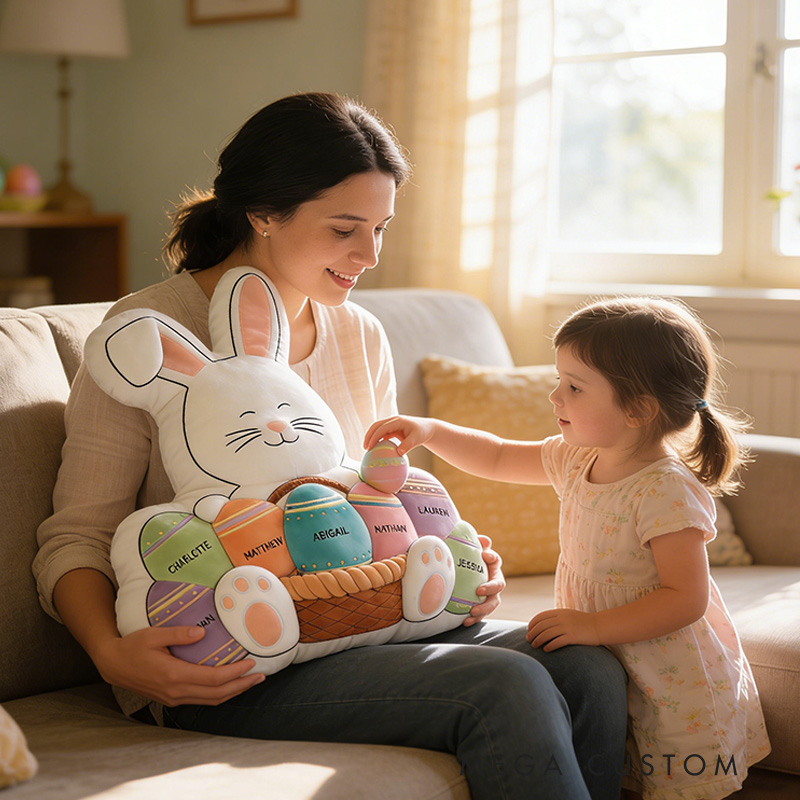 Personalized Easter Family Pillow Custom Name Pillow for Girls Kids Family Gift