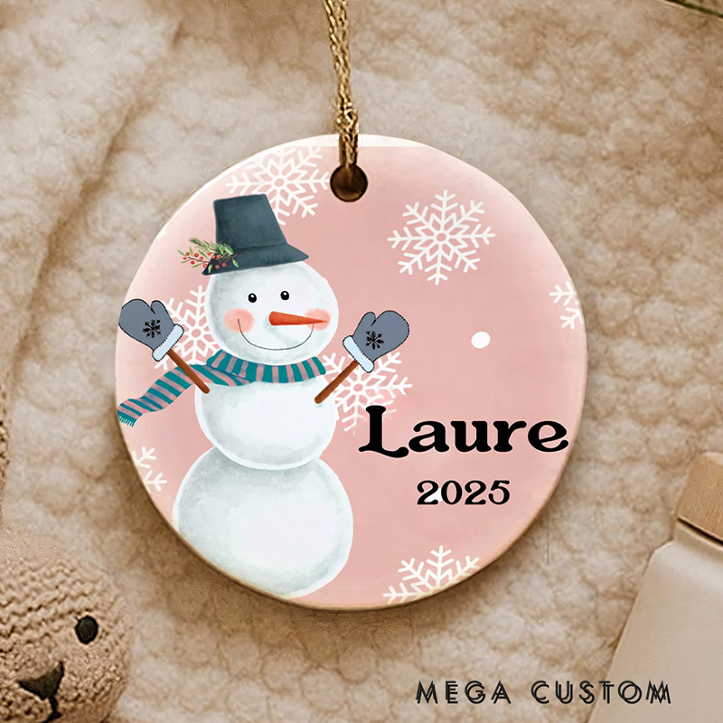 Personalized Cute Pink Retro Snowman Ornaments for Baby New Baby Gift