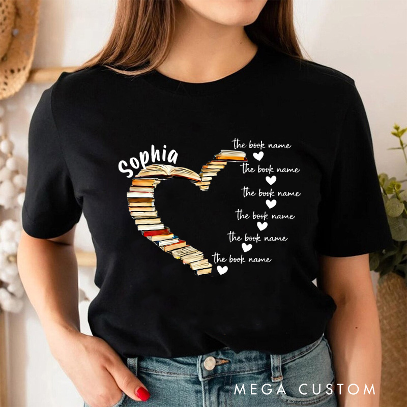 Personalized Book Heart Classic T-Shirts with Name Book Lover Tee for Book Lover Bookworm Girlfriend Wife Women Gift