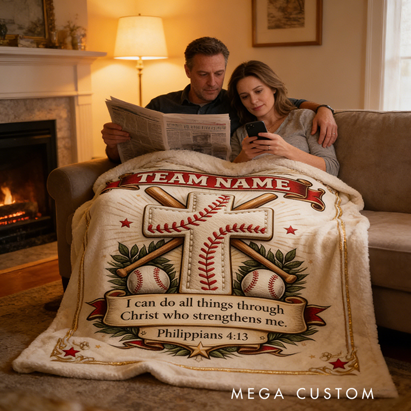 Personalized Baseball Blanket with Family Name and Inspirational Verse for Sports Enthusiasts and Believers Alike
