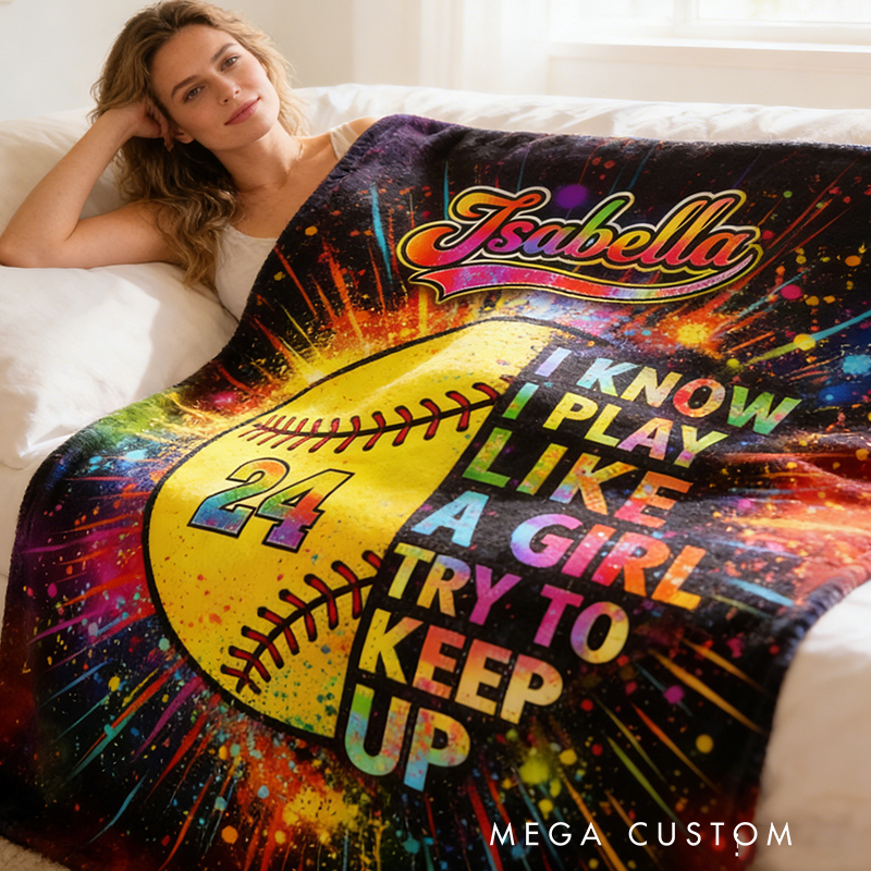 Personalized Softball Blanket with Custom Name and Jersey Number for Girls Who Love the Game