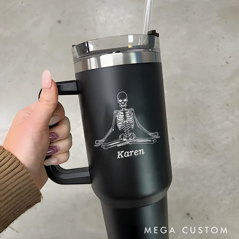 Personalized Skeleton Yoga Tumbler Custom Yoga Engraved Cup Yoga Teacher Gift for Her Sports Tumbler Gift for Women
