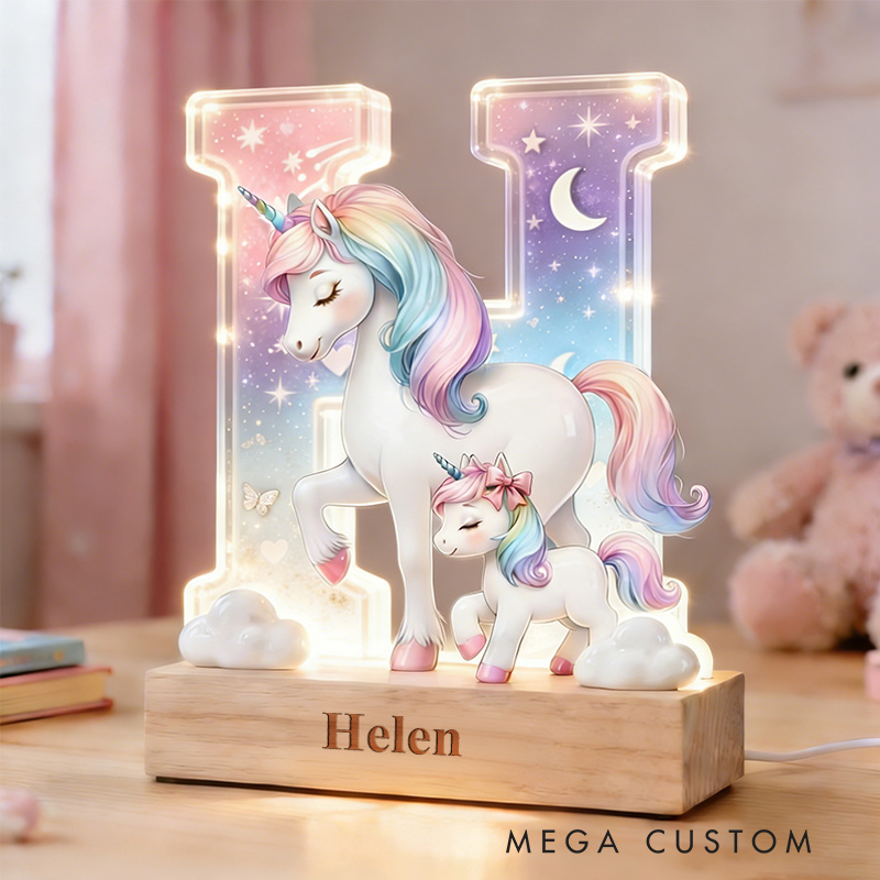Personalized Unicorn LED Night Light Custom 26 Letter Lamp for Kids Room Decor Unique Birthday Gift for Girls Bedroom Decoration