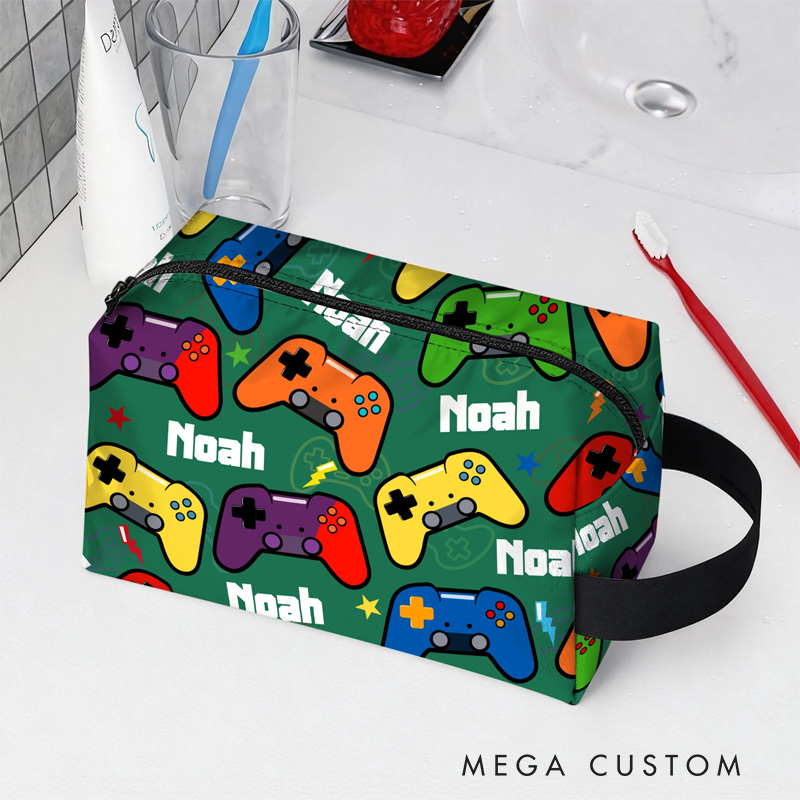 Personalized Pixel Ocean Game Portable Toiletry Bag with Zipper and Handle Dopp Kit Travel Accessory Birthday Gift for Game Lover Kids
