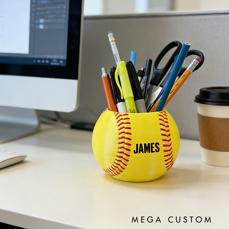 Personalized Softball Pen Holder Featuring Your Custom Name Design